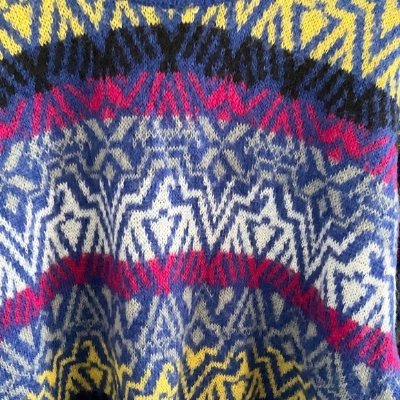 Vintage Knit Sweater Benetton Fair Isle Southwestern Cobalt blue Mohair - Picture 7 of 11
